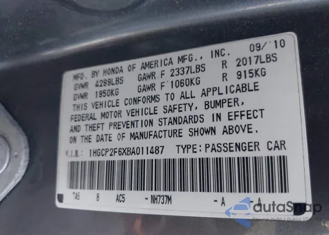 2011 Honda Accord 2.4 Se z USA, uszkodzony, nr VIN 1HGCP2F6XBA011487